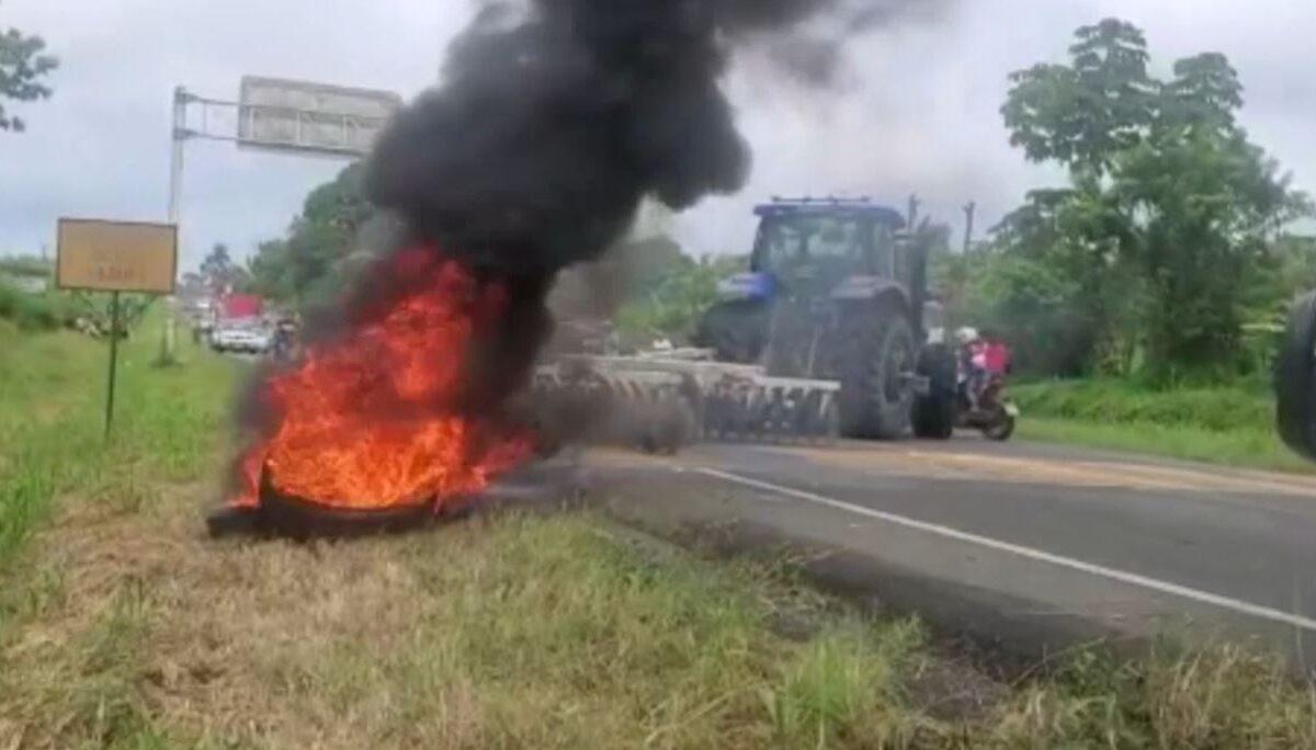 AGRICULTORES DE MAÍZ DE LA PROVINCIA DE LOS RÍOS CERRARON POR TRES HORAS LA VÍA QUEVEDO
